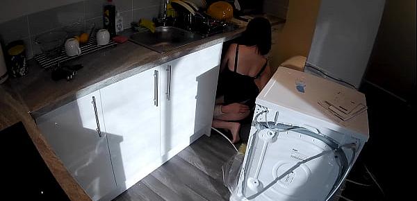  Horny wife seduces a plumber in the kitchen while her husband at work.